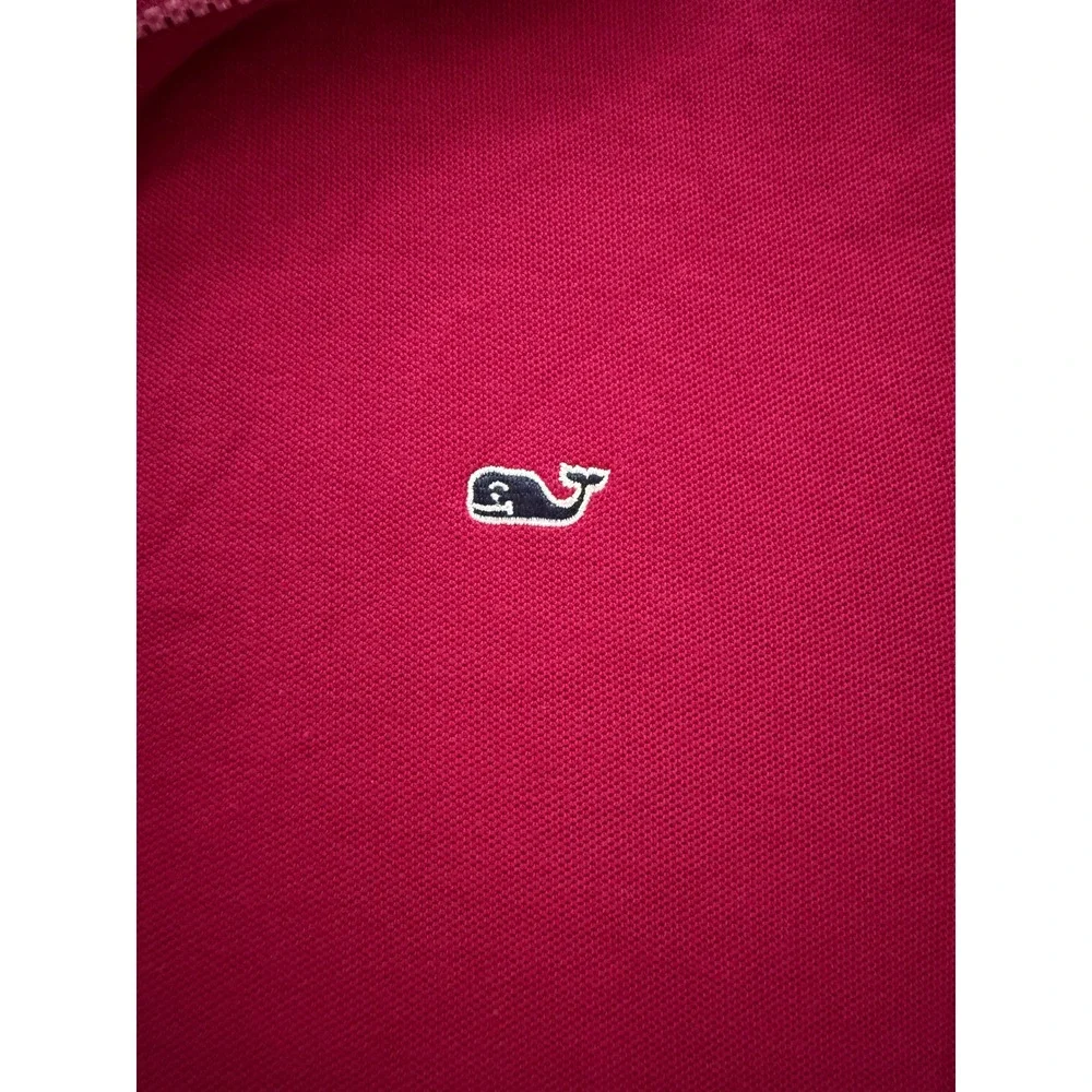 Vineyard Vines Mens XS Red Cotton Pique Quarter Zip Pullover Sweater Navy Trim